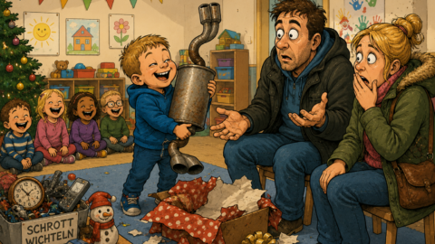 Heute war Schrottwichteln im Kindergarten… – Wir sind die neuen Eltern von Kevin.