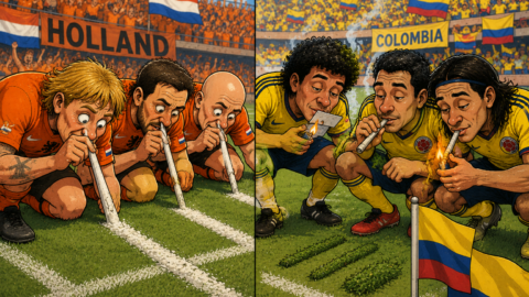 Wie lange dauert ein Fussball-Spiel zwischen den Niederlanden und Kolumbien? 20 Sekunden: Die Kolumbianer schnupfen die Linien weg und die Holländer rauchen das Gras!