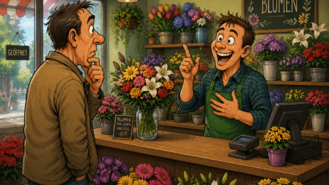 Geht ein Mann in einen Blumenladen