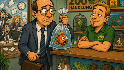 Ein Beamter geht in die Zoohandlung