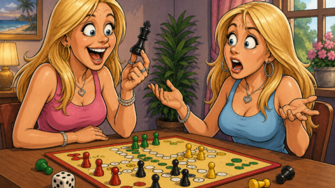 Zwei Blondinen spielen Mensch Ärgere Dich Nicht