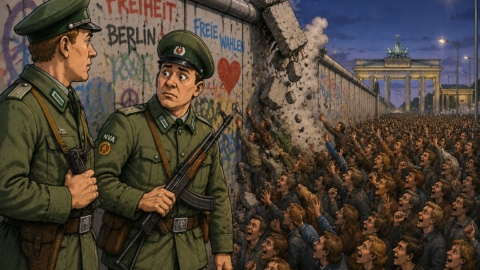 Zwei NVA-Grenzsoldaten gehen Streife