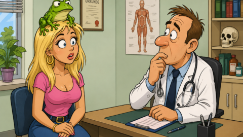 Eine Blondine mit einem Frosch