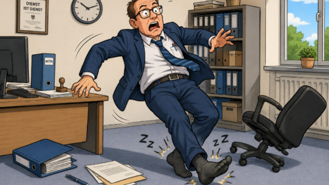 Ein Beamter bricht sich im Büro das Bein