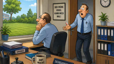 Ein Beamter sitzt am Fenster