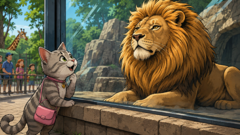 Eine Hauskatze geht in den Zoo