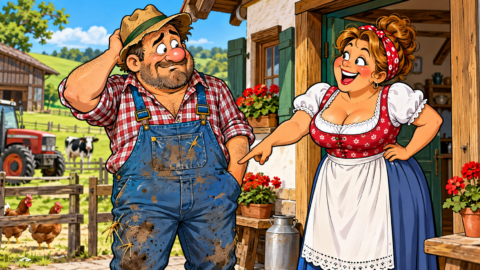 Der Bauer kommt vom Arzt nach Hause