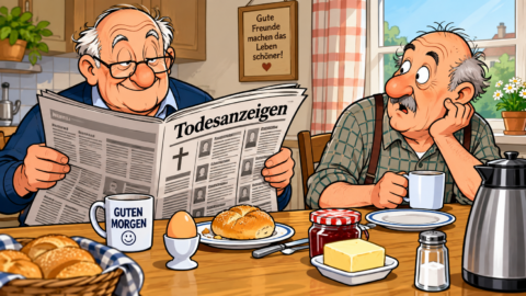 Ein Rentner liest jeden Morgen