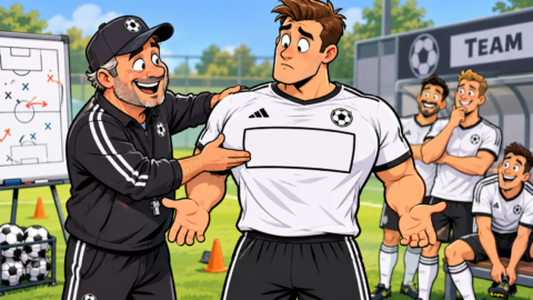 Fußballtrainer zum neuen Spieler