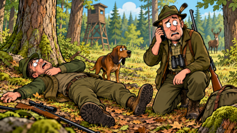 Zwei Jäger laufen durch den Wald