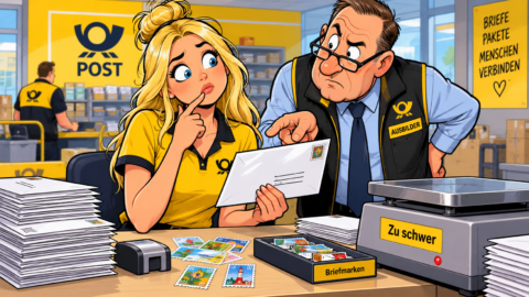 Eine Blondine muss am ersten Arbeitstag