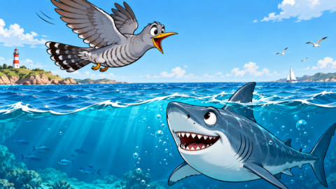 Ein Kuckuck fliegt übers Meer