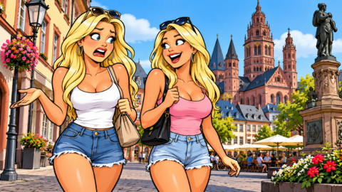 Gehen zwei Blondinen durch Mainz