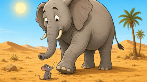 Ein Elefant tritt in der Wüste