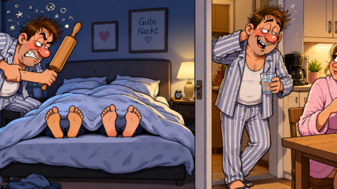 Ein Mann kommt spät nachts betrunken nach Hause
