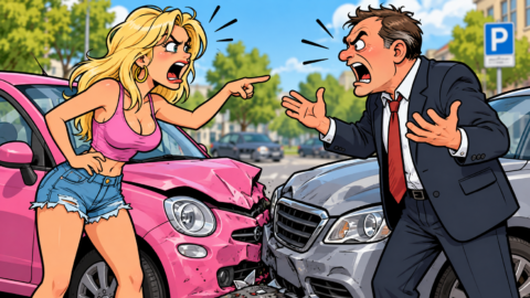 Eine Blondine ist gegen das Auto