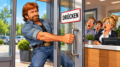 Obwohl auf der Tür DRÜCKEN steht