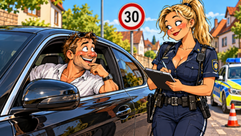 Ein Mann fährt mit seinem Auto