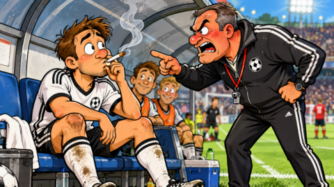 Der Fußballspieler wird in der Halbzeitpause